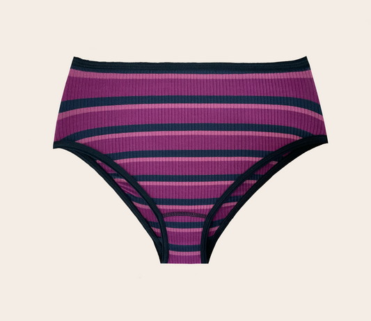 Knickerhood Emotionally Supportive Knickers - Cherry Stripe -  Ribbed TENCEL™ - Sustainable full-brief knicker